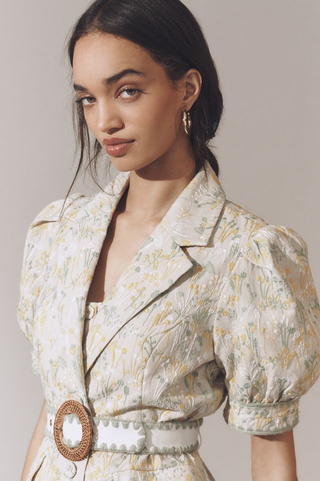 English Factory Puff-Sleeve Embroidered Belted Jacket #3