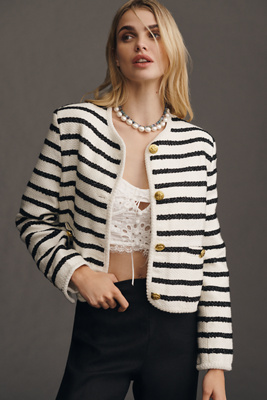 English Factory Stripe Tweed Lady Jacket In Black