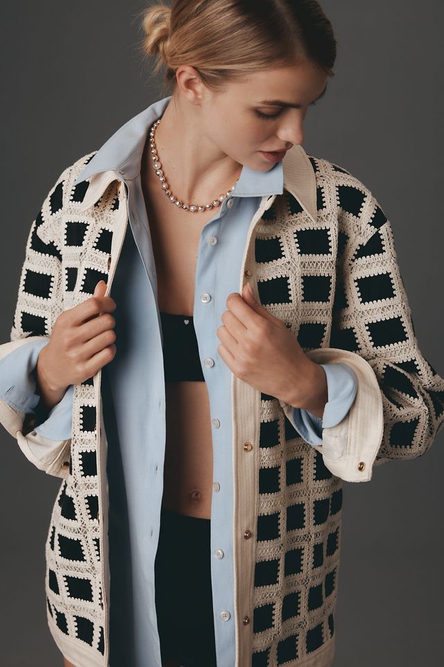 English Factory Oversized Crochet Shirt Jacket