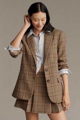 English Factory Plaid Blazer Jacket In Brown