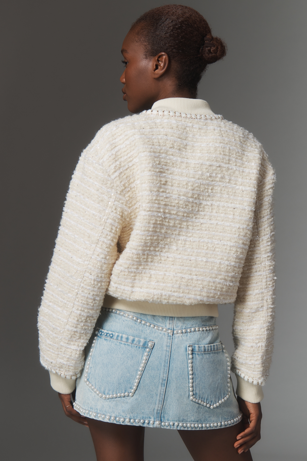 Endless Rose Wool Blend Tweed Bomber Jacket