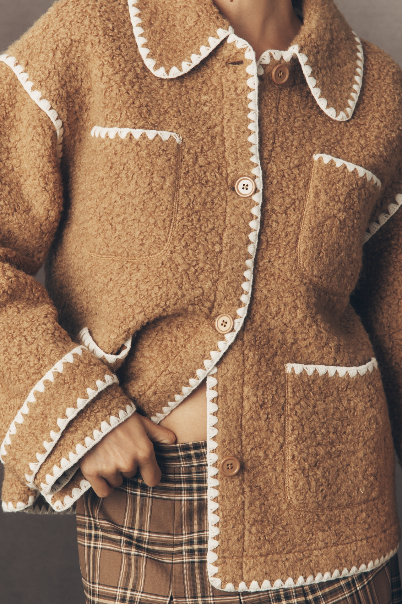 English Factory Whipstitch Sherpa Fleece Jacket