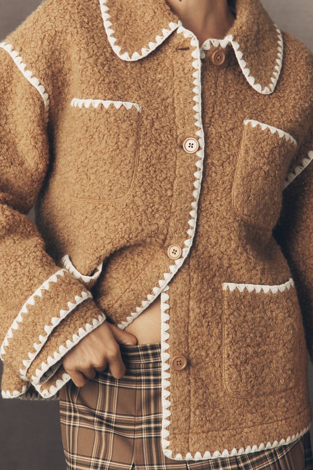 English Factory Whipstitch Sherpa Fleece Jacket #1