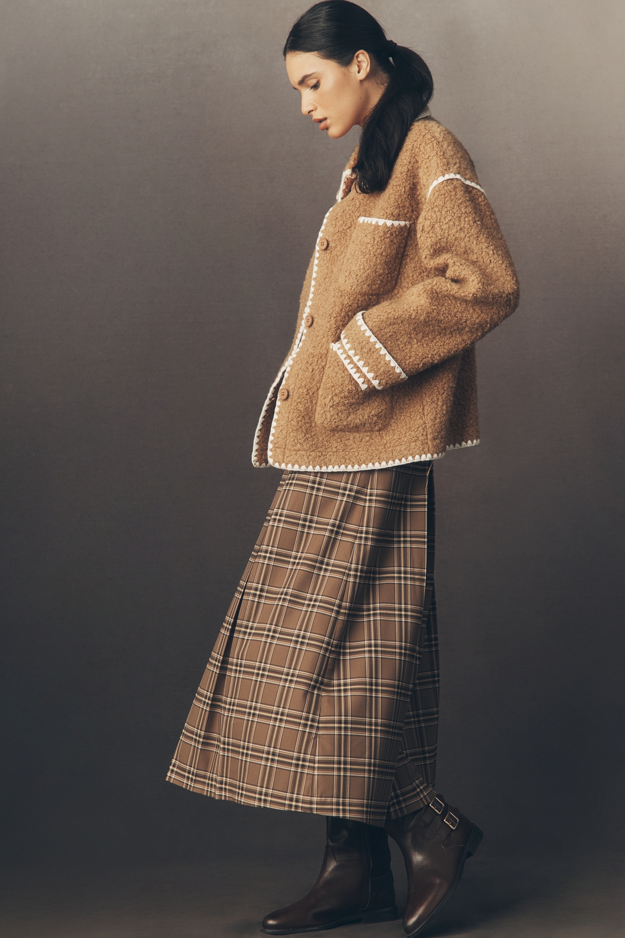 English Factory Whipstitch Sherpa Fleece Jacket