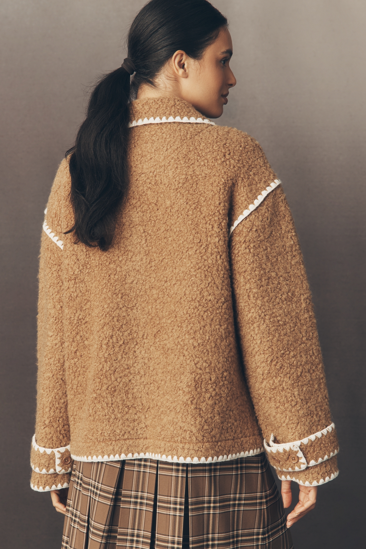 English Factory Whipstitch Sherpa Fleece Jacket