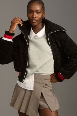 Maeve Sherpa Letterman Bomber Jacket