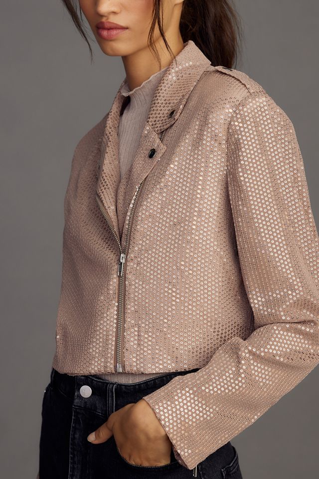 By Anthropologie Sequin Cropped Moto Jacket #2