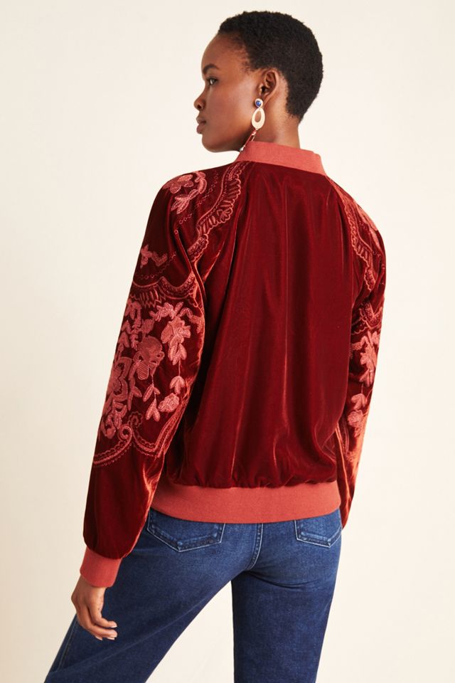 Lisanne Embroidered Velvet Bomber Jacket #1