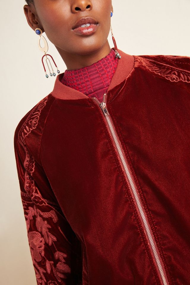 Lisanne Embroidered Velvet Bomber Jacket #2