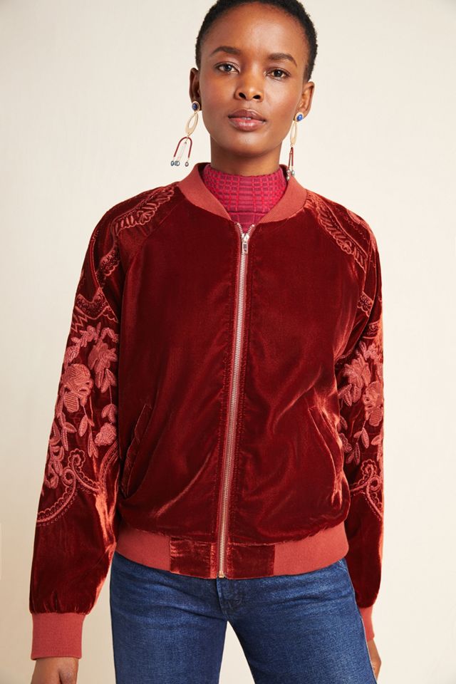 Lisanne Embroidered Velvet Bomber Jacket #4