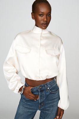 By Anthropologie Funnel-Neck Satin Jacket