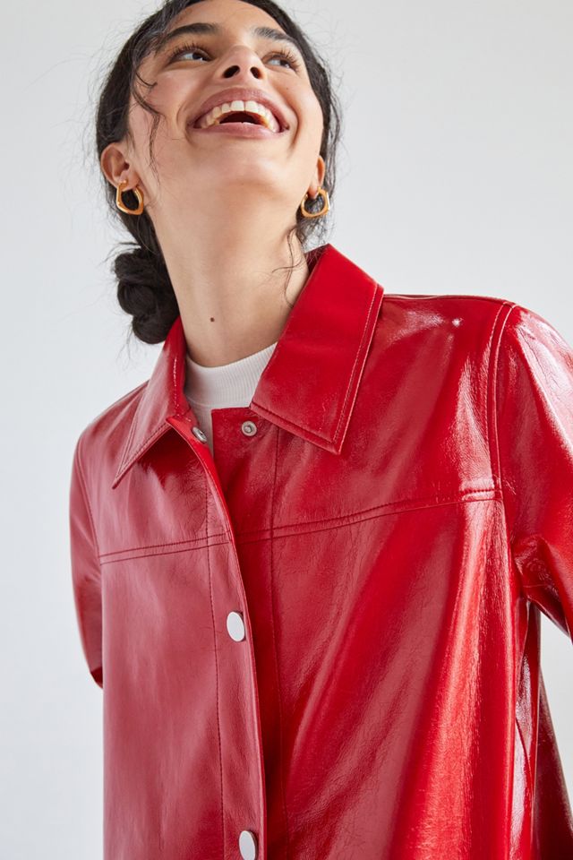 Cherry Faux Leather Trench Coat #1