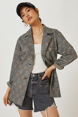 Longline Plaid Blazer | Anthropologie