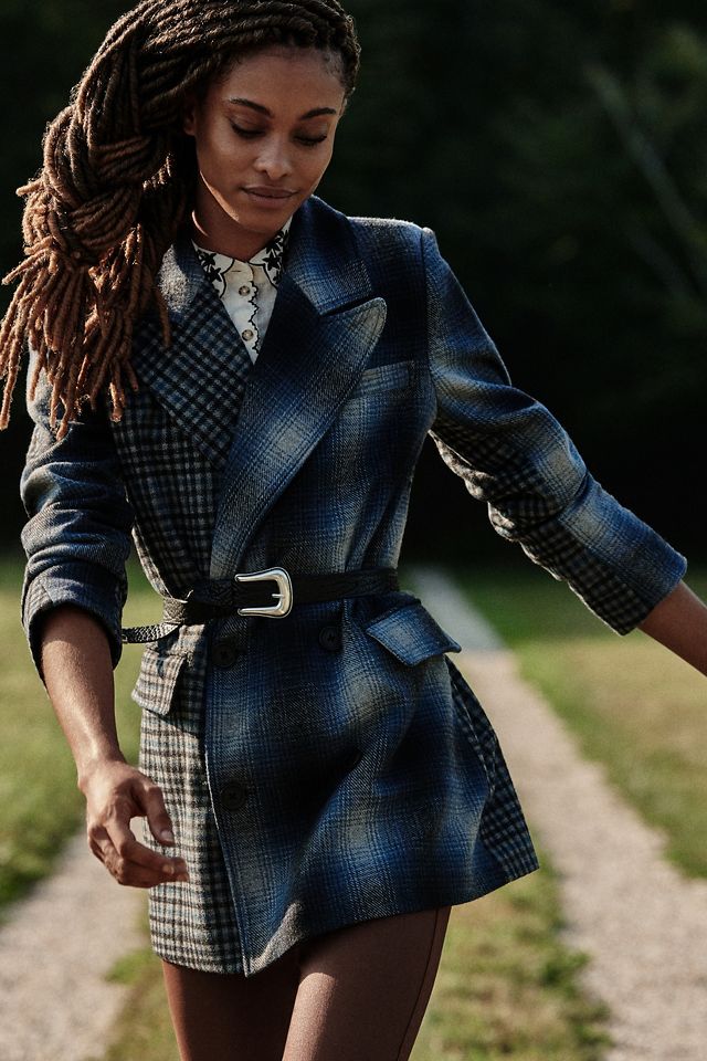 Double Breasted Plaid Blazer