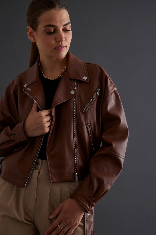 Cropped faux hotsell leather moto jacket