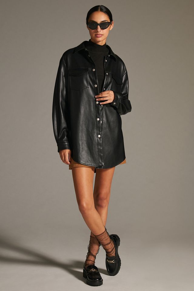 Avec Les Filles Oversized Faux Leather Shirt Jacket | Anthropologie