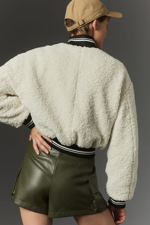 Avec Les Filles Sherpa Fleece Varsity Bomber Jacket #2