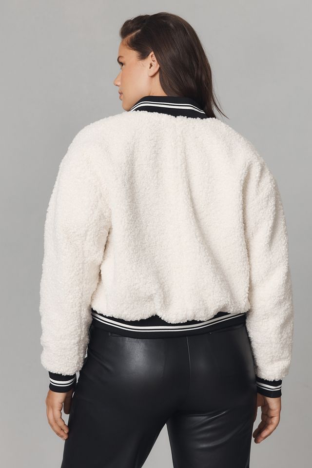 Avec Les Filles Sherpa Fleece Varsity Bomber Jacket #4