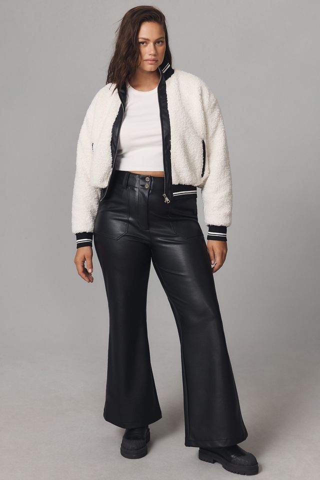 Avec Les Filles Sherpa Fleece Varsity Bomber Jacket #6