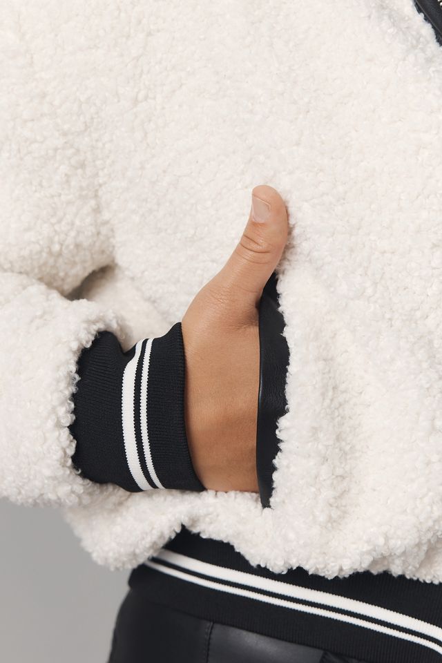 Avec Les Filles Sherpa Fleece Varsity Bomber Jacket #7