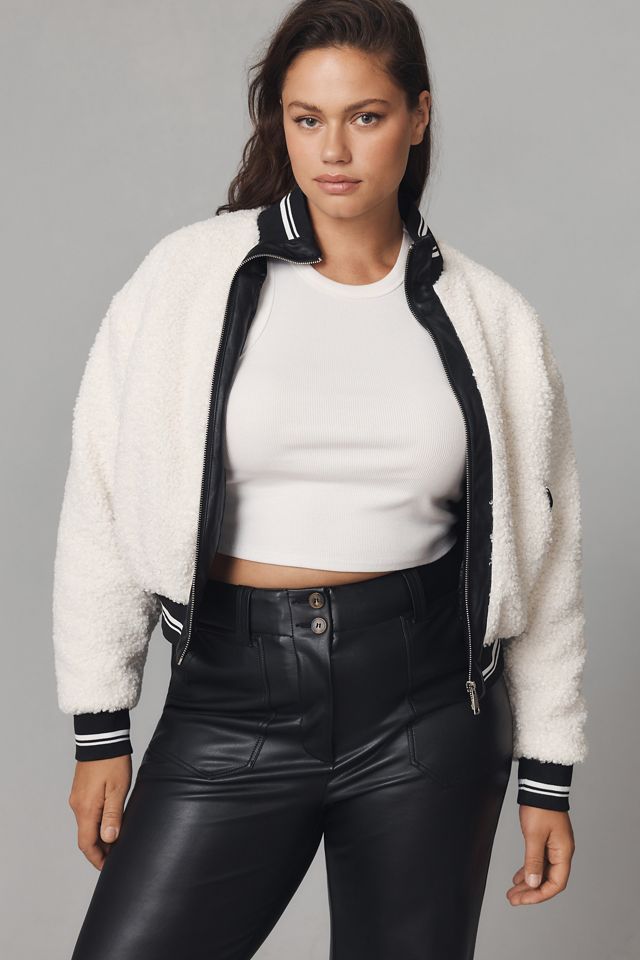 Avec Les Filles Sherpa Fleece Varsity Bomber Jacket #3