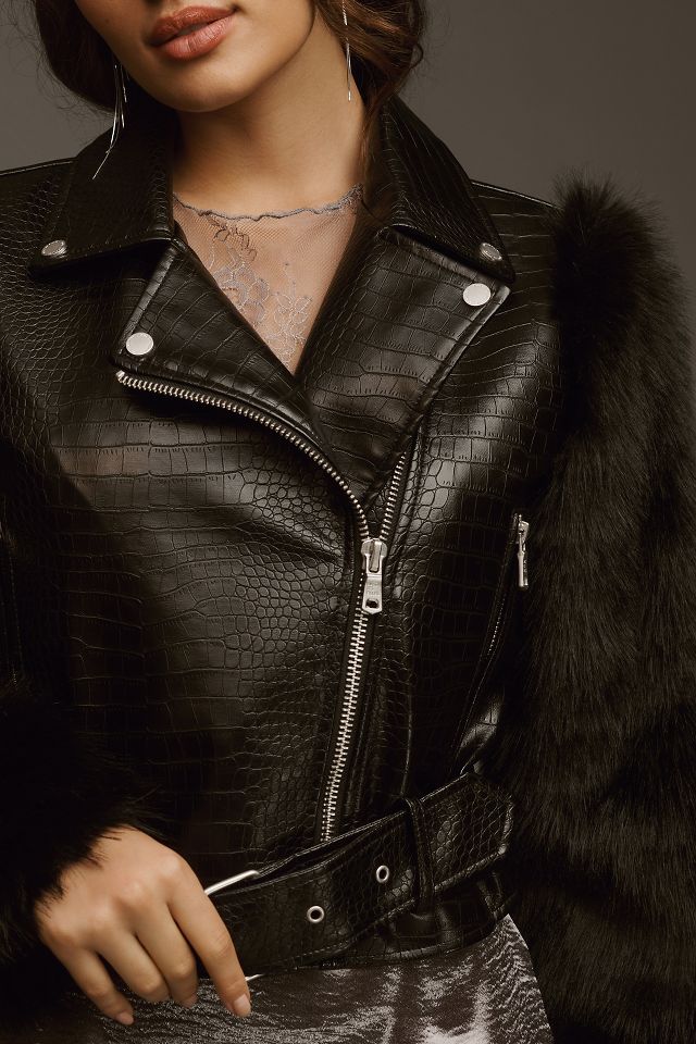 Avec les filles hot sale faux fur biker jacket