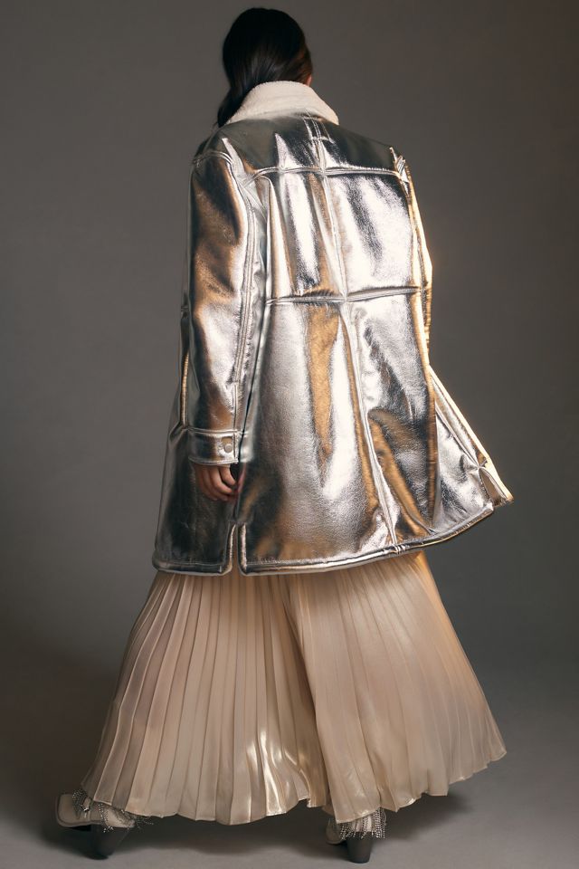 Avec Les Filles Sherpa Collar Metallic Long Coat #6