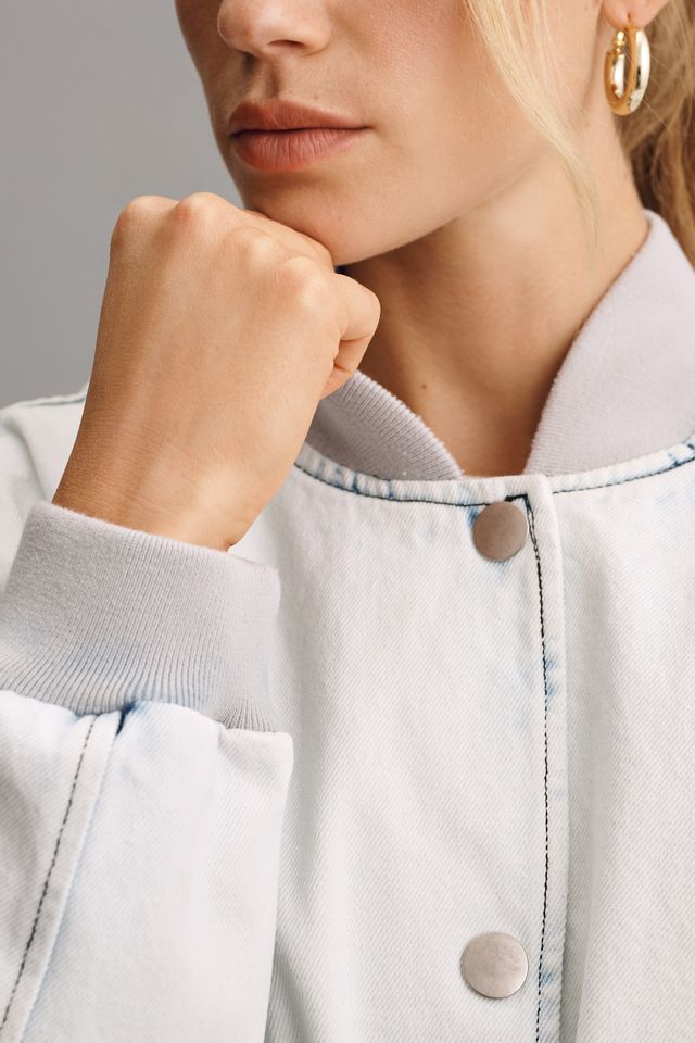Avec Les Filles Washed Denim Bomber Jacket #3
