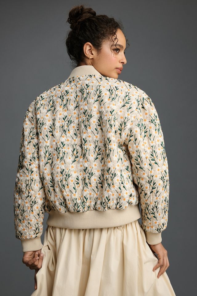 Avec Les Filles Embroidered Daisy Bomber Jacket #1