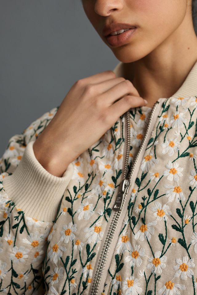 Avec Les Filles Embroidered Daisy Bomber Jacket #2