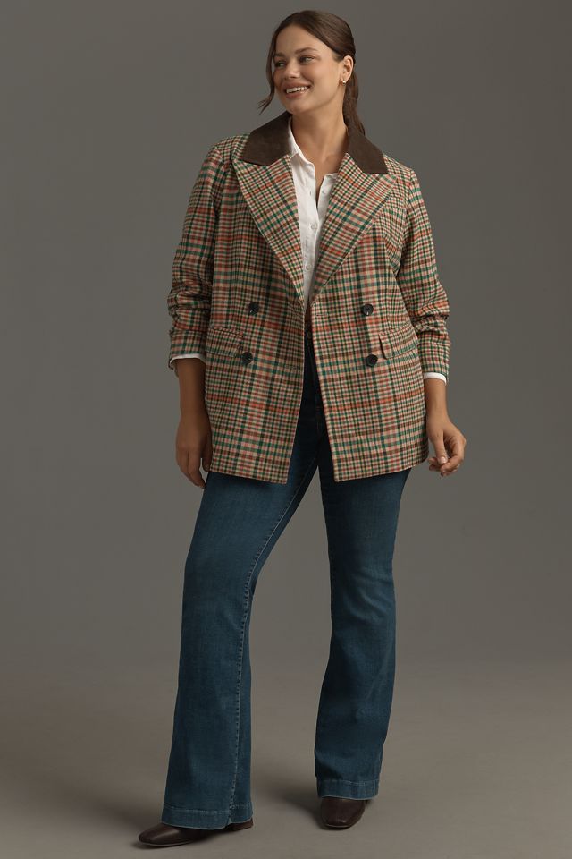 Avec Les Filles Double-Breasted Elbow-Patch Plaid Jacket  #6