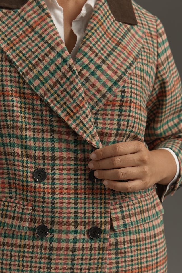 Avec Les Filles Double-Breasted Elbow-Patch Plaid Jacket  #7