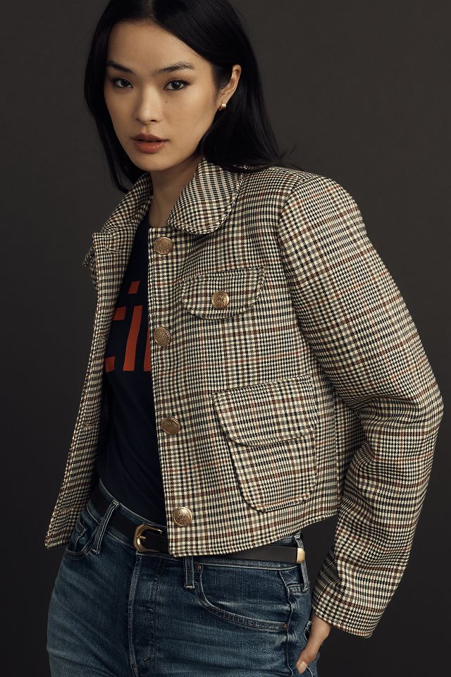 Avec Les Filles Cropped Plaid Lady Jacket