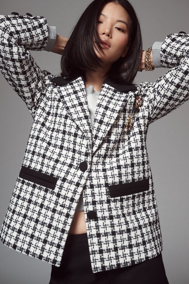 Avec Les Filles Houndstooth Tweed Blazer #1