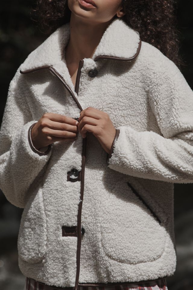 Avec Les Filles Faux-Leather-Tipped Teddy Jacket #4