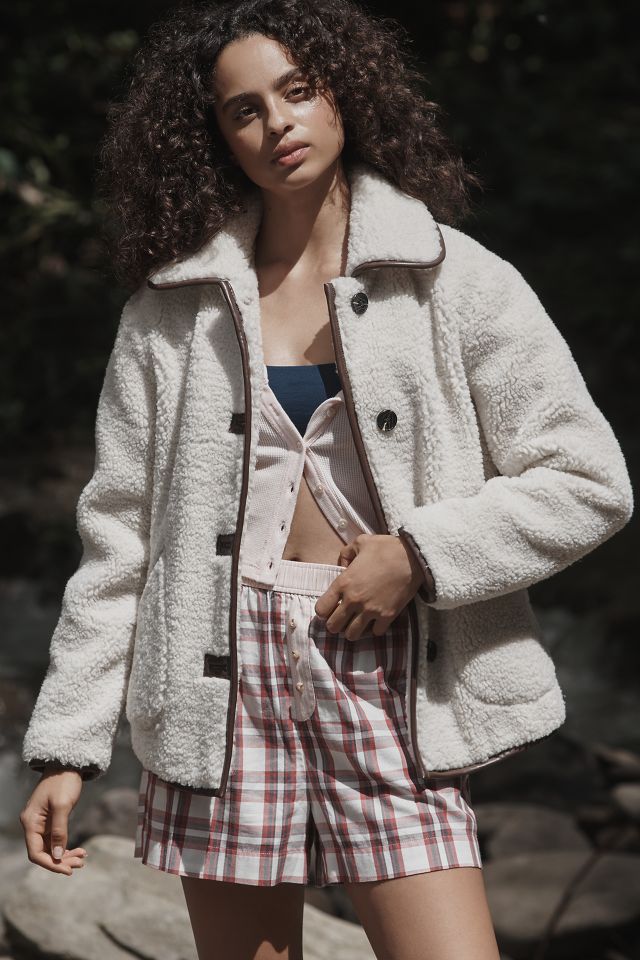 Avec Les Filles Faux-Leather-Tipped Teddy Jacket #2