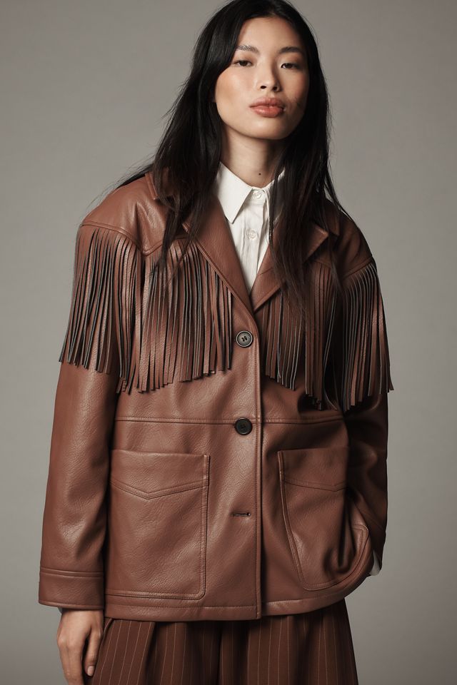 Avec Les Filles Fringe Faux-Leather Shacket #4