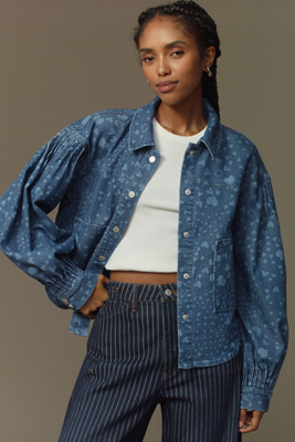 Shop Avec Les Filles Heart Denim Shirt Jacket In Blue