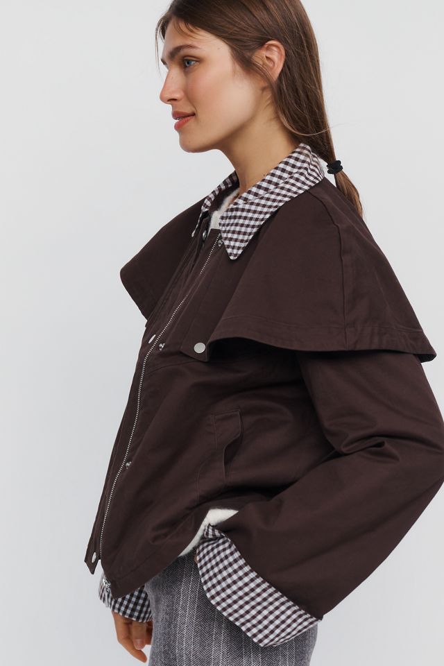 Avec Les Filles Gingham Trim Cape Jacket #1