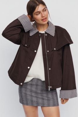 Avec Les Filles Gingham Trim Cape Jacket