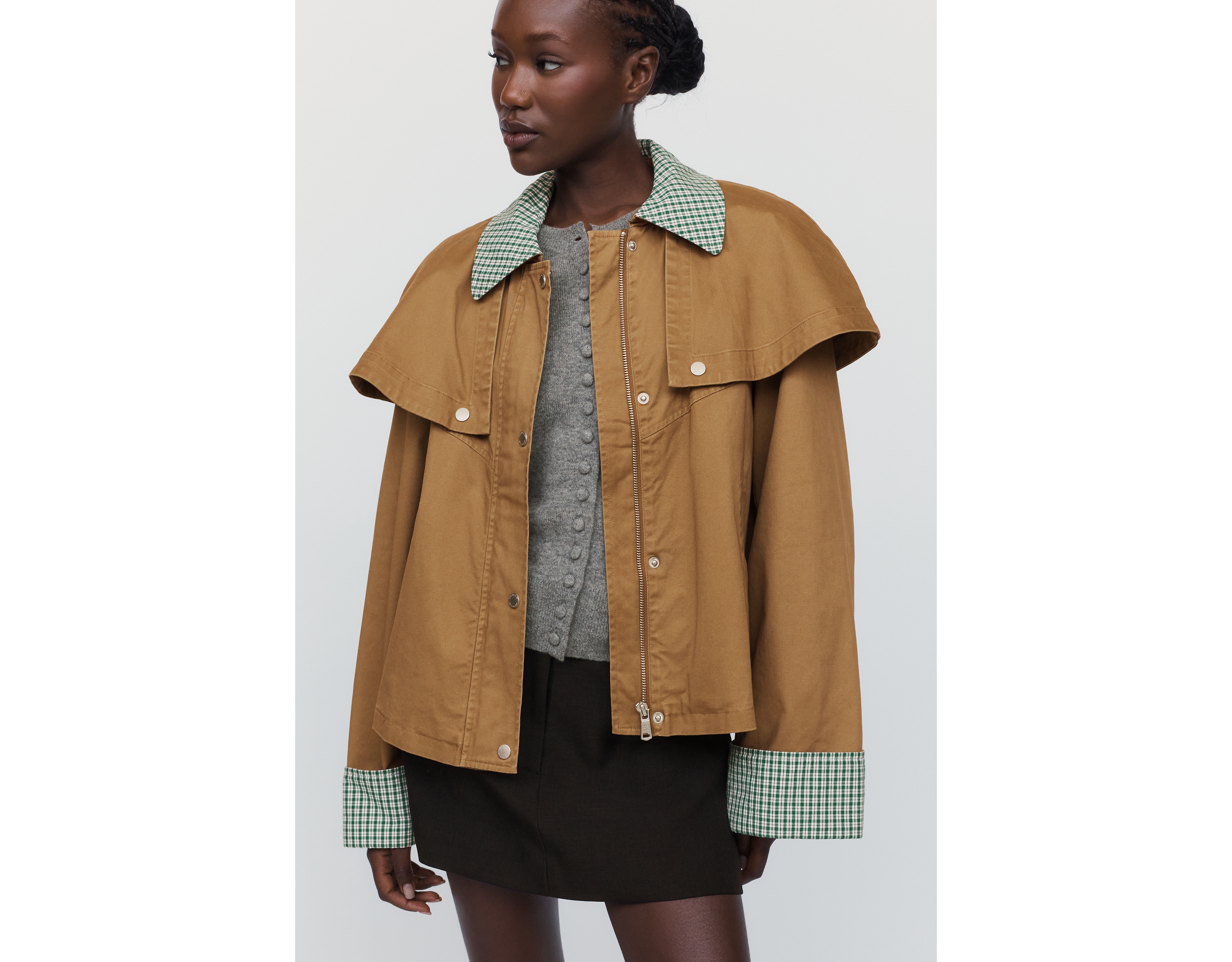 Avec Les Filles Gingham Trim Cape Jacket