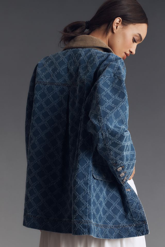 Avec Les Filles Diamond-Pattern Denim Barn Jacket #1
