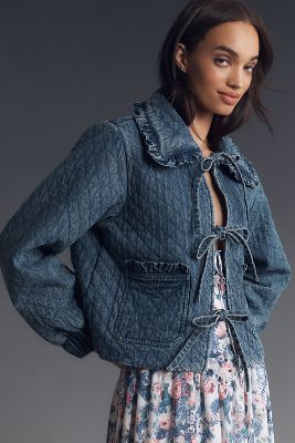 AVEC LES FILLES THE MAURA BOW-TIE DENIM JACKET BY AVEC LES FILLES 