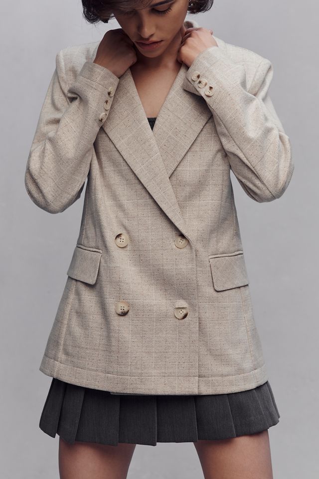 Avec Les Filles Double-Breasted Knit Plaid Blazer #2
