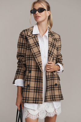 Avec Les Filles Double-Breasted Knit Plaid Blazer product page