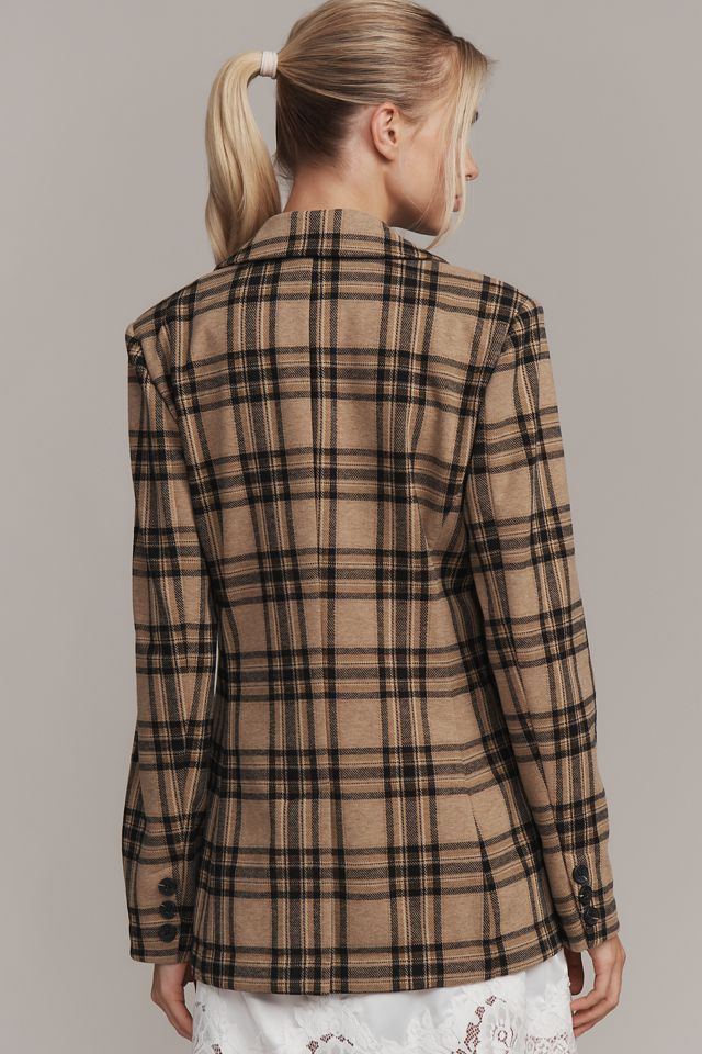 Avec Les Filles Double-Breasted Knit Plaid Blazer #1