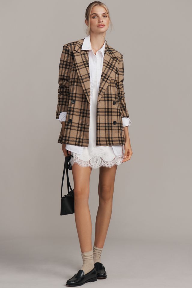 Avec Les Filles Double-Breasted Knit Plaid Blazer #2