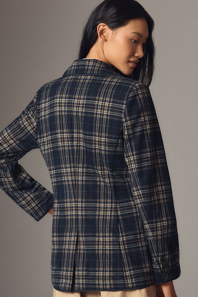Avec Les Filles Double-Breasted Knit Plaid Blazer #1