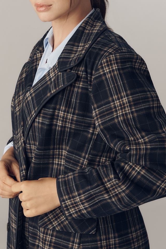 Avec Les Filles Double-Breasted Knit Plaid Blazer #5