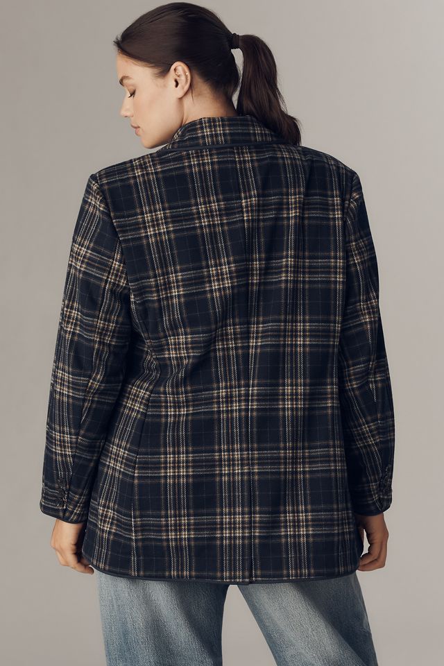 Avec Les Filles Double-Breasted Knit Plaid Blazer #6